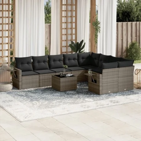 Set de sofás de jardín 10 pzas con cojines ratán sintético gris by , Garden sets - Ref: Foro24-3252987, Price: 616,37 €, Disc...