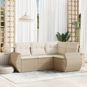 Gartensitzgruppe mit 4-teiligen Sofas und Kissen aus synthetischem Rattan in Beige. von , Gartensets - Ref: Foro24-3221307, P...