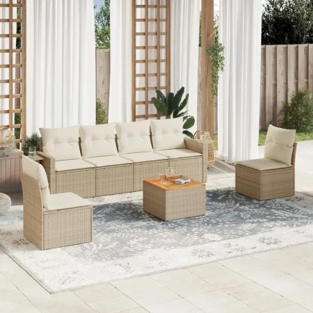 Set sofás de jardín 7 piezas y cojines ratán sintético beige by , Modular outdoor sofas - Ref: Foro24-3224511, Price: 455,44 ...