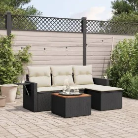 Gartenmöbel-Set, 5-teilig, mit schwarzen Polstern aus synthetischem Rattan. von , Modulare Sofas für den Außenbereich - Ref: ...
