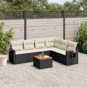 Garten-Essgruppe 7-teilig mit schwarzen Polstern aus synthetischem Rattan von , Modulare Sofas für den Außenbereich - Ref: Fo...