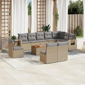 Set de sofás de jardín 11pzas con cojines ratán sintético beige by , Modular outdoor sofas - Ref: Foro24-3224617, Price: 648,...