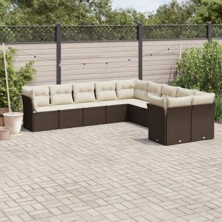 Set de sofás de jardín 10 pzas y cojines ratán sintético marrón by , Garden sets - Ref: Foro24-3218243, Price: 666,43 €, Disc...