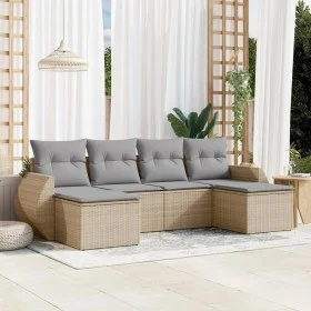Juego de sofás jardín con cojines 6 pzas ratán sintético beige by , Modular outdoor sofas - Ref: Foro24-3221718, Price: 366,2...