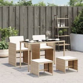 Garten-Essgruppe 5-teilig mit Kissen aus synthetischem Rattan in Beige. von , Gartensets - Ref: Foro24-365083, Preis: 216,44 ...