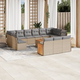 Set de sofás de jardín y cojines 14 pzas ratán sintético beige