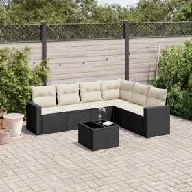 Set de comedor de jardín 7 pzas y cojines ratán sintético negro by , Garden sets - Ref: Foro24-3219006, Price: 420,28 €, Disc...
