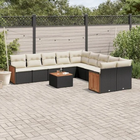 Gartensofagarnitur 11-teilig mit schwarzen Kissen aus synthetischem Rattan von , Gartensets - Ref: Foro24-3228037, Preis: 639...
