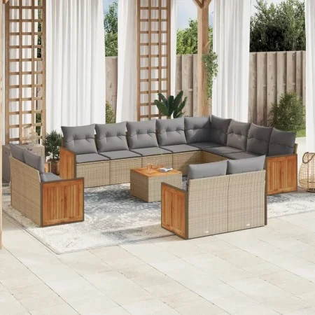 Set sofás de jardín con cojines 13 pzas ratán sintético beige by , Garden sets - Ref: Foro24-3228201, Price: 936,03 €, Discou...