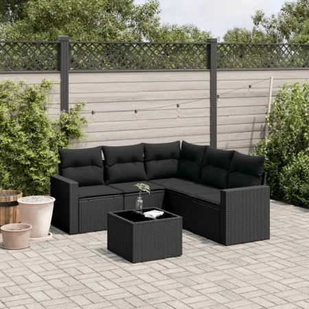 Set de sofás de jardín 6 piezas y cojines ratán sintético negro by , Garden sets - Ref: Foro24-3218945, Price: 395,15 €, Disc...