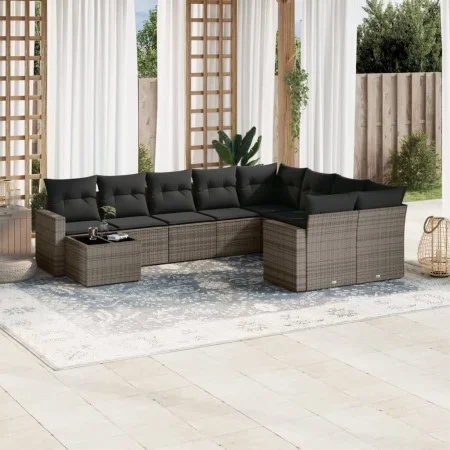 Gartensofa-Set, 10-teilig, mit grauen Polstern aus synthetischem Rattan von , Gartensets - Ref: Foro24-3219450, Preis: 587,06...