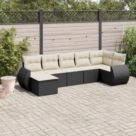 Garten-Essgruppe 7-teilig mit schwarzen Polstern aus synthetischem Rattan von , Modulare Sofas für den Außenbereich - Ref: Fo...