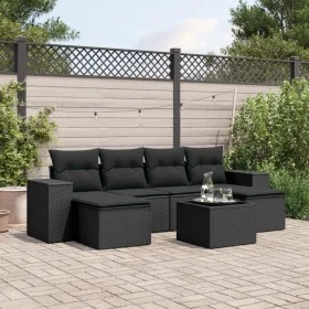 Set de comedor de jardín 7 pzas y cojines ratán sintético negro by , Garden sets - Ref: Foro24-3222924, Price: 445,28 €, Disc...