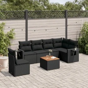 Garten-Essgruppe 7-teilig mit schwarzen Polstern aus synthetischem Rattan von , Modulare Sofas für den Außenbereich - Ref: Fo...