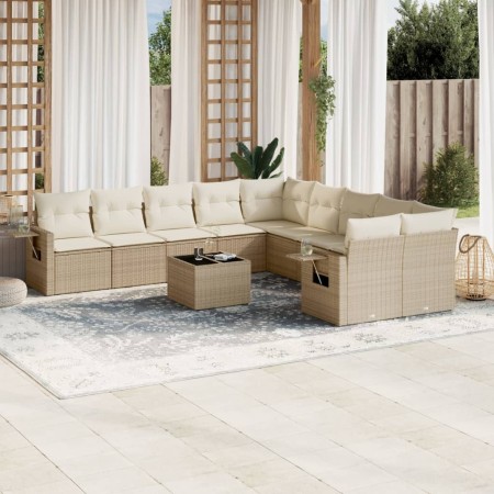 Set de sofás de jardín 11pzas con cojines ratán sintético beige by , Garden sets - Ref: Foro24-3220717, Price: 693,87 €, Disc...