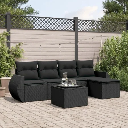 Set de sofás de jardín 6 piezas y cojines ratán sintético negro by , Garden sets - Ref: Foro24-3221294, Price: 383,58 €, Disc...