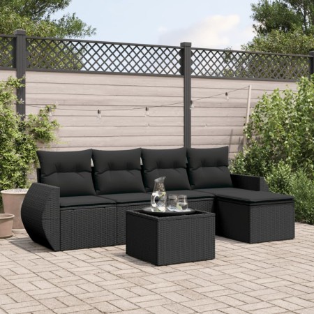 Set de sofás de jardín 6 piezas y cojines ratán sintético negro by , Garden sets - Ref: Foro24-3221294, Price: 356,64 €, Disc...