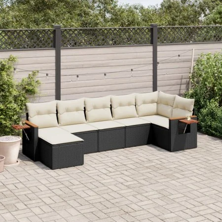 Set de comedor de jardín 7 pzas y cojines ratán sintético negro by , Garden sets - Ref: Foro24-3227029, Price: 428,53 €, Disc...