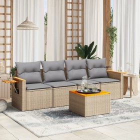 Juego de sofás jardín con cojines 5 pzas ratán sintético beige by , Garden sets - Ref: Foro24-3226619, Price: 303,37 €, Disco...