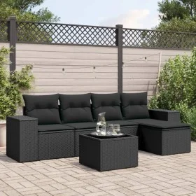 Set de sofás de jardín 6 piezas y cojines ratán sintético negro by , Modular outdoor sofas - Ref: Foro24-3222494, Price: 407,...