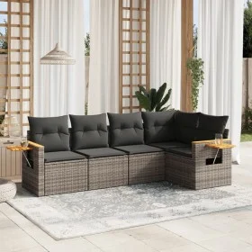 Gartensofa-Set mit 5-teiligen Kissen aus grauem synthetischem Rattan von , Gartensets - Ref: Foro24-3226788, Preis: 327,76 €,...
