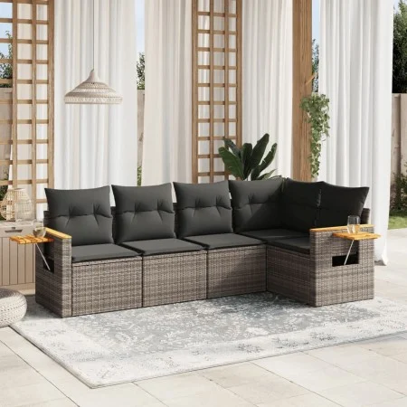 Gartensofa-Set mit 5-teiligen Kissen aus grauem synthetischem Rattan von , Gartensets - Ref: Foro24-3226788, Preis: 327,76 €,...