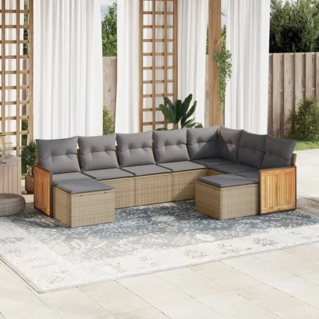 Set de sofás de jardín 9 pzas con cojines ratán sintético beige by , Garden sets - Ref: Foro24-3228222, Price: 545,01 €, Disc...