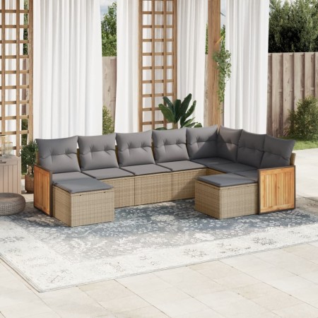 Set de sofás de jardín 9 pzas con cojines ratán sintético beige by , Garden sets - Ref: Foro24-3228222, Price: 501,51 €, Disc...