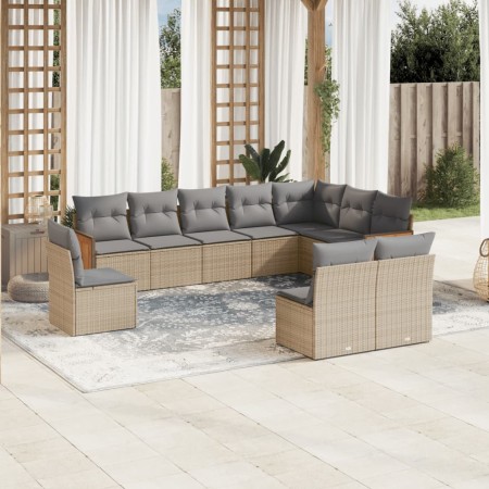 Juego de sofás jardín con cojines beige 10 pzas ratán sintético de , Conjuntos de jardín - Ref: Foro24-3227753, Precio: 581,6...