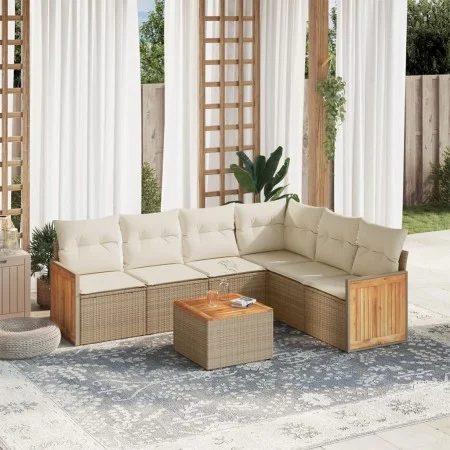 Set sofás de jardín 7 piezas y cojines ratán sintético beige by , Garden sets - Ref: Foro24-3227689, Price: 465,50 €, Discoun...