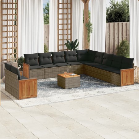 Set de sofás de jardín 12 pzas con cojines ratán sintético gris de , Conjuntos de jardín - Ref: Foro24-3227817, Precio: 757,5...