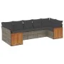 Set de sofás de jardín 7 piezas con cojines ratán PE gris by , Garden sets - Ref: Foro24-3227950, Price: 456,91 €, Discount: %