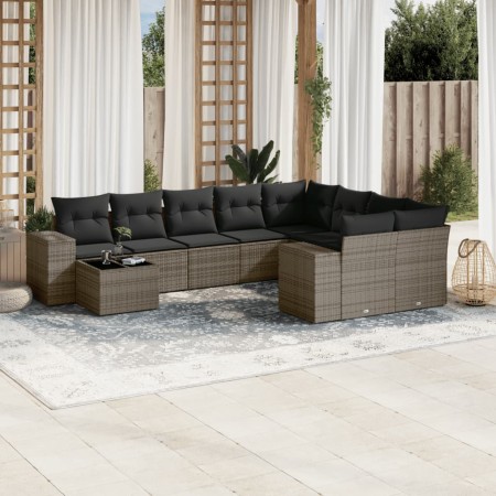 Set de sofás de jardín 10 pzas con cojines ratán sintético gris by , Garden sets - Ref: Foro24-3223059, Price: 602,48 €, Disc...