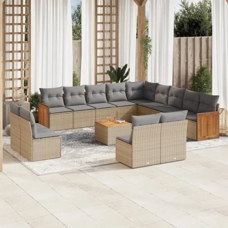 Set sofás de jardín 14 pzas con cojines ratán sintético beige by , Garden sets - Ref: Foro24-3260575, Price: 848,66 €, Discou...