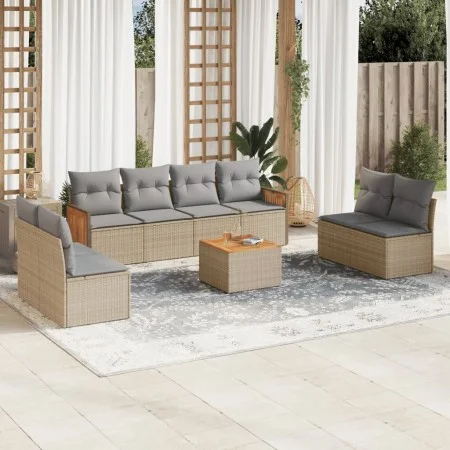 Set de sofás de jardín 9 pzas con cojines ratán sintético beige by , Garden sets - Ref: Foro24-3227578, Price: 528,08 €, Disc...