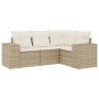 Gartensitzgruppe mit 4-teiligen Sofas und Kissen aus synthetischem Rattan in Beige. von , Modulare Sofas für den Außenbereich...