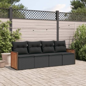 Juego de sofás jardín 4 pzas con cojines ratán sintético negro by , Garden sets - Ref: Foro24-3227448, Price: 252,99 €, Disco...