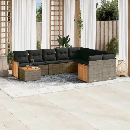 Gartensofa-Set, 10-teilig, mit grauen Polstern aus synthetischem Rattan von , Gartensets - Ref: Foro24-3227999, Preis: 588,86...