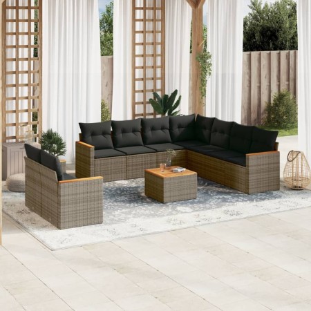 Set de sofás de jardín 10 pzas con cojines ratán sintético gris by , Garden sets - Ref: Foro24-3258511, Price: 611,73 €, Disc...