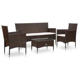 Garden furniture set 4 pieces with brown synthetic rattan cushions by vidaXL, Garden sets - Ref: Foro24-45888, Price: 195,20 ...