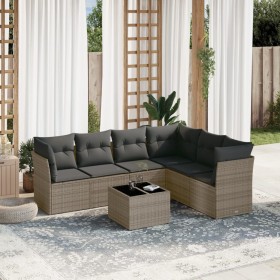 Set de sofás de jardín 7 piezas con cojines ratán PE gris by , Garden sets - Ref: Foro24-3249529, Price: 436,62 €, Discount: %