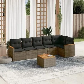 Set de sofás de jardín 7 piezas con cojines ratán PE gris by , Garden sets - Ref: Foro24-3258399, Price: 412,30 €, Discount: %