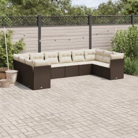 Set de sofás de jardín 10 pzas y cojines ratán sintético marrón by , Garden sets - Ref: Foro24-3218203, Price: 664,25 €, Disc...
