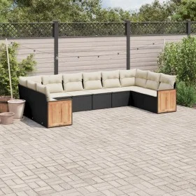 Gartensofa-Set, 10-teilig, mit schwarzen Kissen und synthetischem Rattan. von , Gartensets - Ref: Foro24-3228002, Preis: 598,...