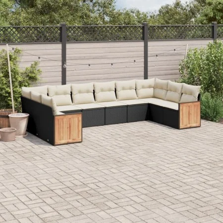 Set de sofás de jardín 10 pzas cojines ratán sintético negro by , Garden sets - Ref: Foro24-3228002, Price: 598,39 €, Discoun...