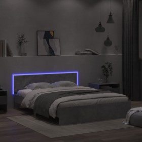 Estructura de cama cabecero y luces LED gris hormigón 160x200cm