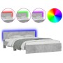 Estructura de cama cabecero y luces LED gris hormigón 160x200cm