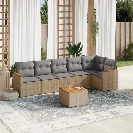 7-teiliges Gartensofa-Set und beige synthetische Rattankissen von , Gartensets - Ref: Foro24-3258398, Preis: 443,34 €, Rabatt: %