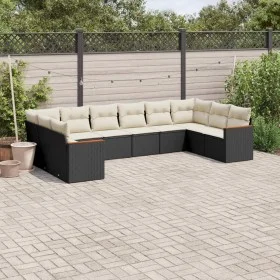 Gartensofa-Set 10-teilig mit schwarzen synthetischen Rattankissen von , Gartensets - Ref: Foro24-3258724, Preis: 580,20 €, Ra...