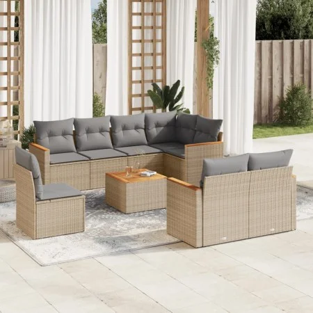 Set de sofás de jardín 9 pzas con cojines ratán sintético beige de , Conjuntos de jardín - Ref: Foro24-3258573, Precio: 586,4...